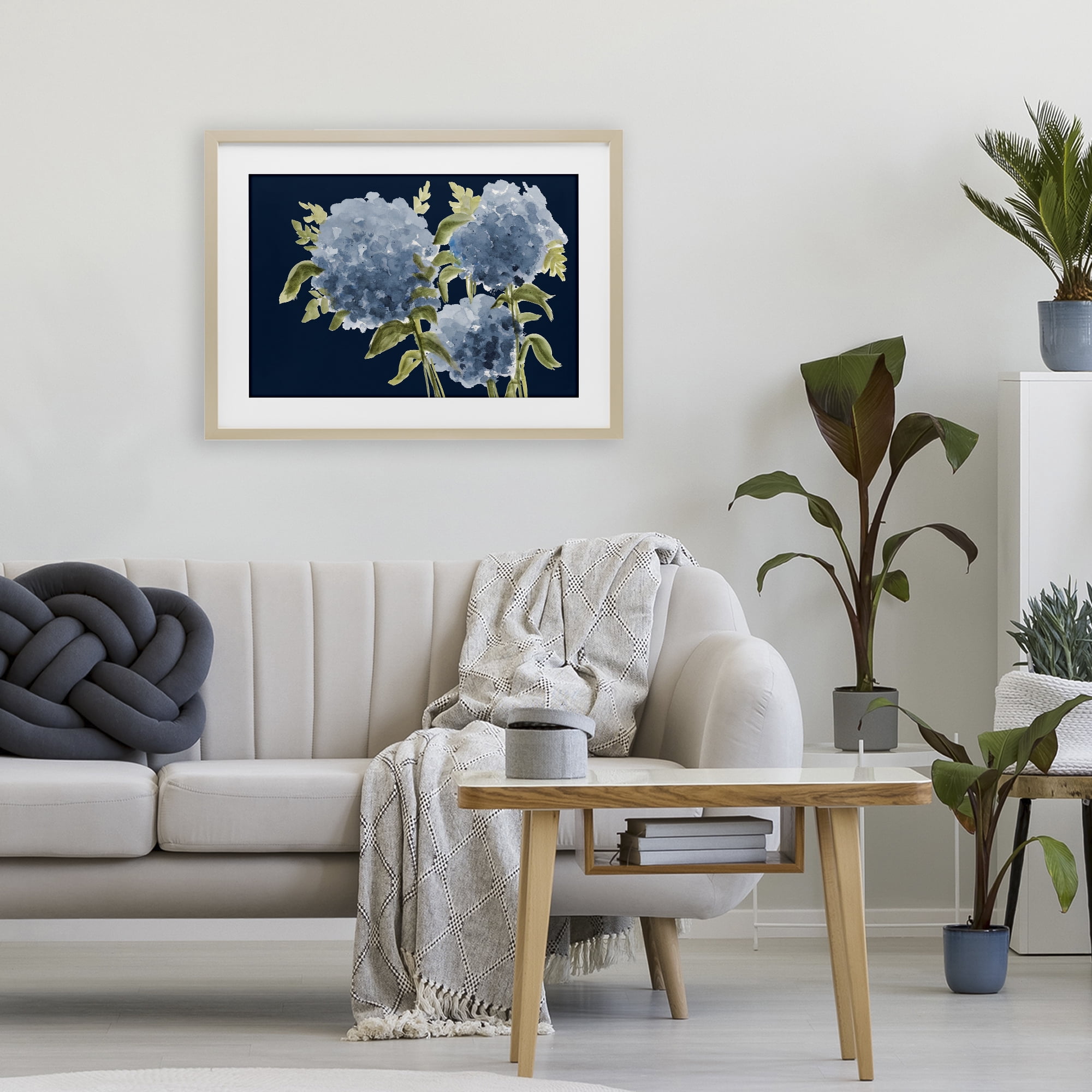 Stupell Industries Blue Hydrangeas on Indigo Birch Framed Print Under Glass, design by Janice Gaynor