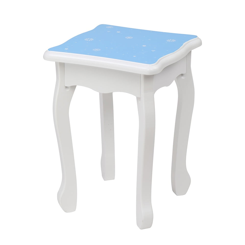 Paproos Kids Vanity with Mirrors and Stool, Pretend Play Kids Vanity Set with Tri-folding Mirror, Drawer, Wood Princess Makeup Vanity Desk, Toddler Vanity Dressing Table for Little Girls 3+, Blue