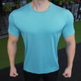 thumbnail image 5 of Mens Short Sleeve Muscle T-Shirt Bodybuilding Athletic Training Tee, Muscle Fit Crew Neck Fitness Top, Quick Dry 4-Way Stretch Performance Base Layer Solid Color, 5 of 7