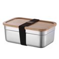 thumbnail image 1 of Fiambrera, contenedores de fiambrera Bento de acero inoxidable con tapa de madera para adultos y niños, 1 of 8