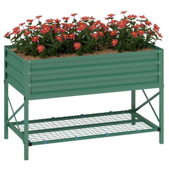 Galvanized Raised Garden Bed, 41.75×21.25 Inch Outdoor Metal Planter Box with Storage Shelf & Bed Liner, for Vegetable Herb Patio Backyard, Green