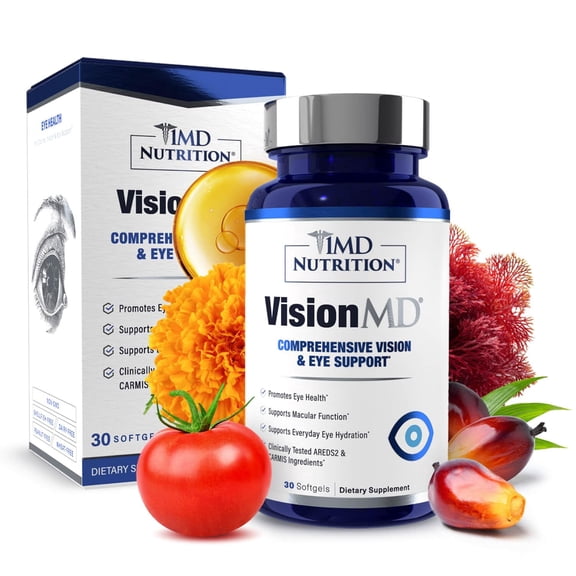 1MD Nutrition VisionMD Lutein & Zeaxanthin Eye Vitamins with Lycopene | Eye Health Supplement | 30 Softgels