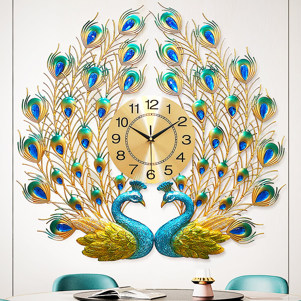 Color : Silver, Size : 12 inches Wall Clock FHW Fashion Trend Creative Butterfly Pattern Wall-Mounted Clock Modern Bedroom Living Room Home Quartz Clock Mute