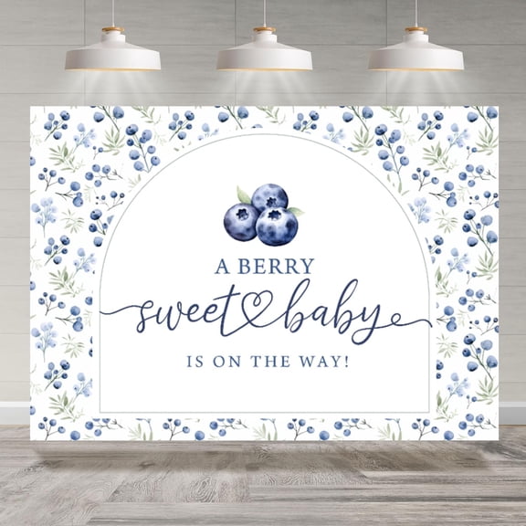 7x5FT Blueberry Baby Shower Backdrop A Berry Sweet Baby is On The Way Photography Background Newborn Shower Party Decorations Cake Table Banner Photo Booth Props