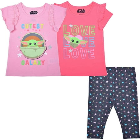 

Disneys The Child Girl s 3 Pack Baby Yoda Short Sleeves Tee Shirts and Leggings Set for Kids 4T Pink