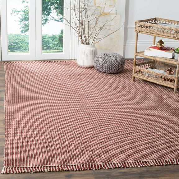 SAFAVIEH Montauk Patton Geometric Cotton Area Rug, Ivory/Red, 6' x 6' Square