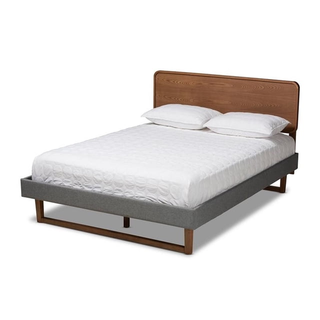 Allora Lit Plateforme Double en Bois et Tissu de Style Mi-Siècle, Gris Foncé