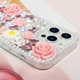 thumbnail image 4 of Compatible with iPhone 15 Pro Max Bling Case with Strap, Luxury Glitter Rhinestone Diamond Crystal Sparkle Rose Flower Pearl Floral Bracelets Soft Bumper Case Cover for Women Girls Pink, 4 of 14