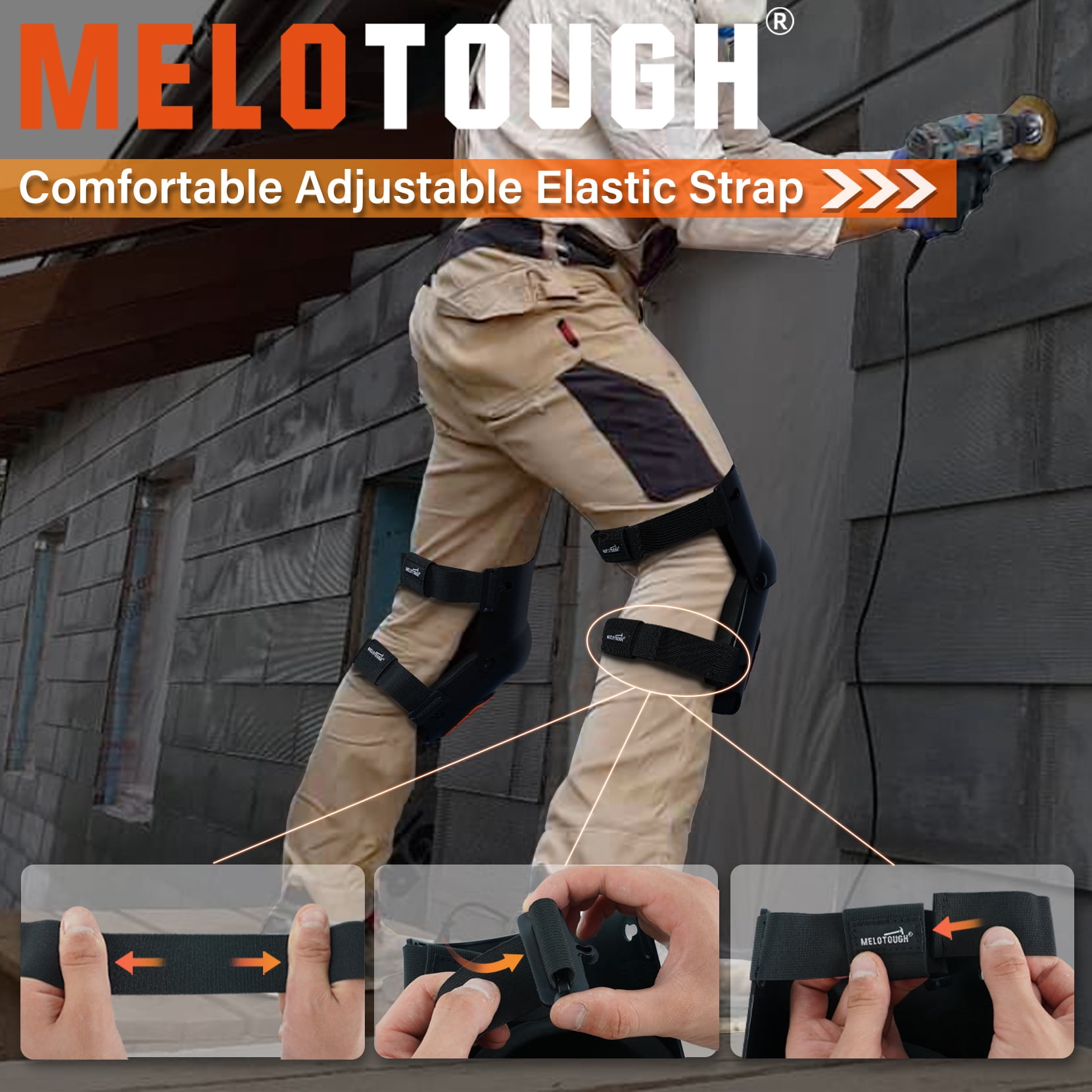 MELOTOUGH Knee Pads for Work,Construction,Flooring,Gardening-Comfortable and Flexible(Orange)