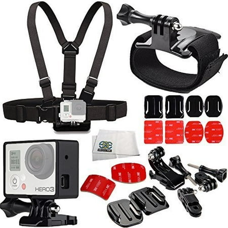 Skydiving Accessory Kit Includes Curved Adhesive Helmet Front Mount Kit + 2X Curved & Flat Adhesive Mounts + Wrist Strap + Chest Strap + Frame Mount Housing + Microfiber Cleaning Cloth for GoPro (Best Gopro Mount For Skydiving)