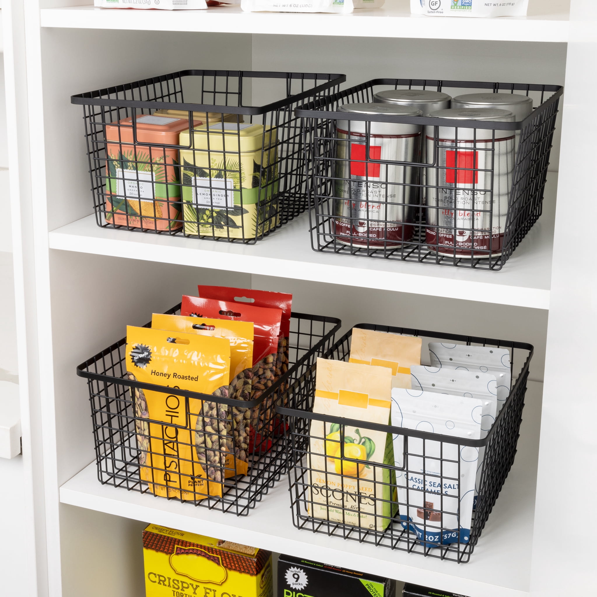 Smart Design Nestable Basket Organizer with Handles - 9 x 12 x 6 - Black - Set of 4