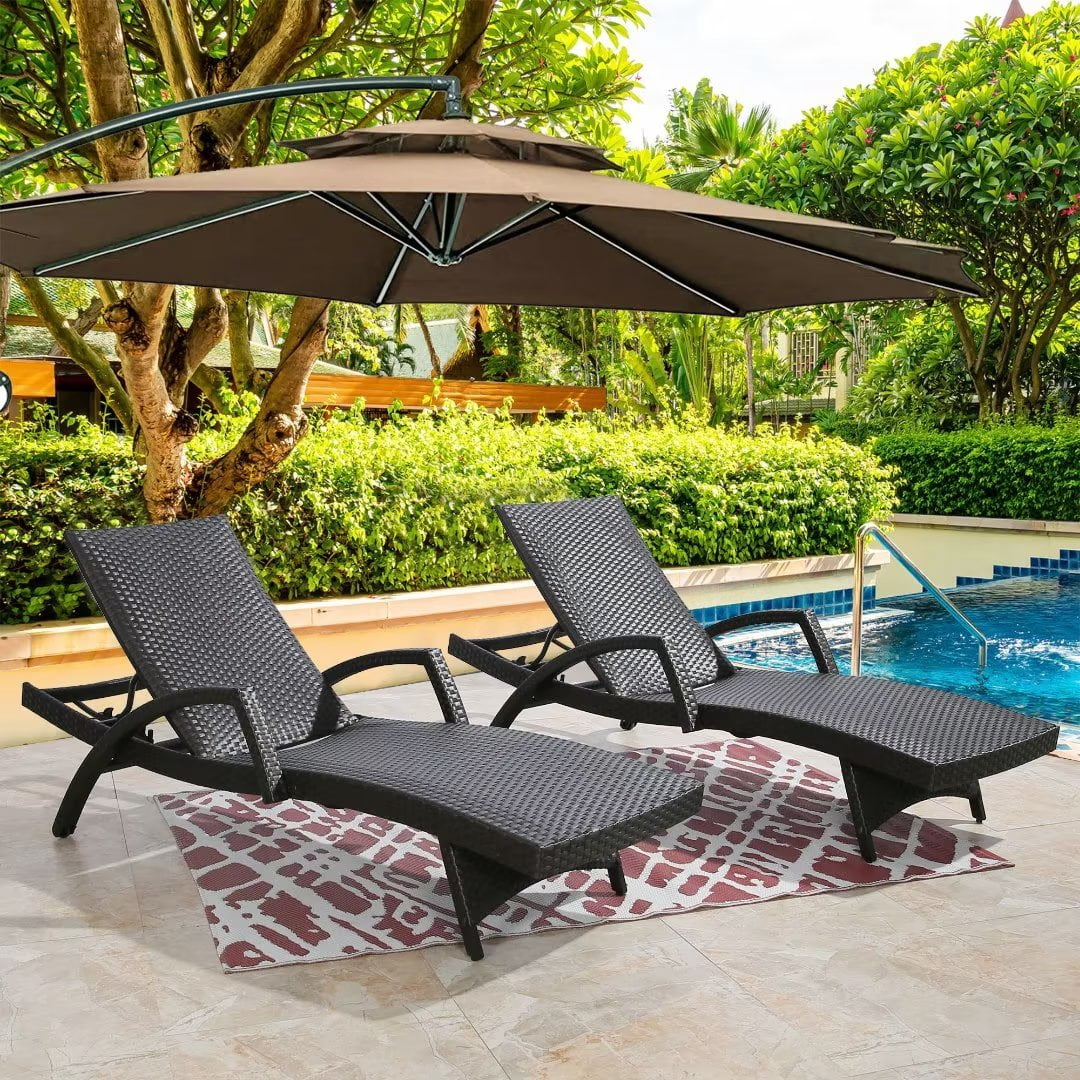 Iwicker Patio Outdoor Wicker Chaise Lounge Chairs, Set of 2 Aluminum