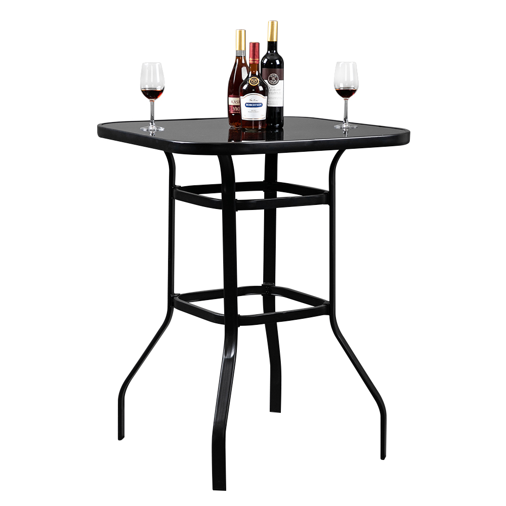 Veryke Patio Bar Table, Bar Height Patio Table for Outdoor Garden, Bistro Glass Top Metal Frame Square Tempered Furniture, Black - image 5 of 6