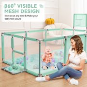 Large Baby Playpen 71 Inch With Basketball Hoop, 6-24 Months Toddler Playard, Green
