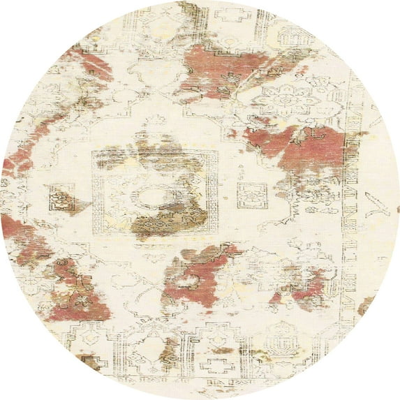 Ahgly Company Indoor Round Abstract Blanched Almond Beige Abstract Area Rugs, 7' Round