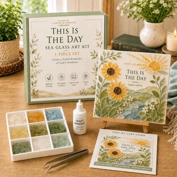 Sea Glass Art Kit, Psalms DIY Christian Wall Decor, Gift for Women, Create Bible Verse Wall Art with this Mosaic Craft Kit for faith-inspired creativity, meaningful home display, and gifting