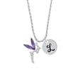 thumbnail image 2 of Delight Jewelry Silvertone Large Fairy with Purple Wings Silvertone Script Initial Disc - L - Charm Necklace, 20"+3", 2 of 4