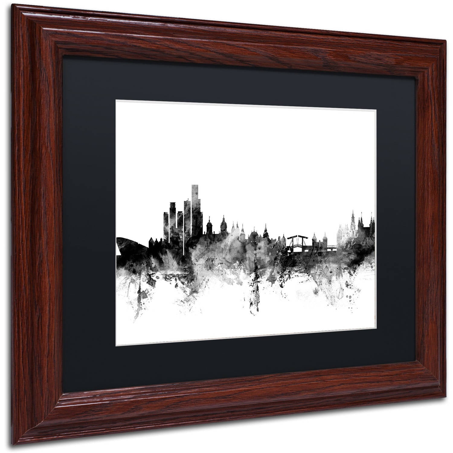 Trademark Fine Art "Amsterdam Skyline B&W" Canvas Art by Michael Tompsett, Black Matte, Wood Frame