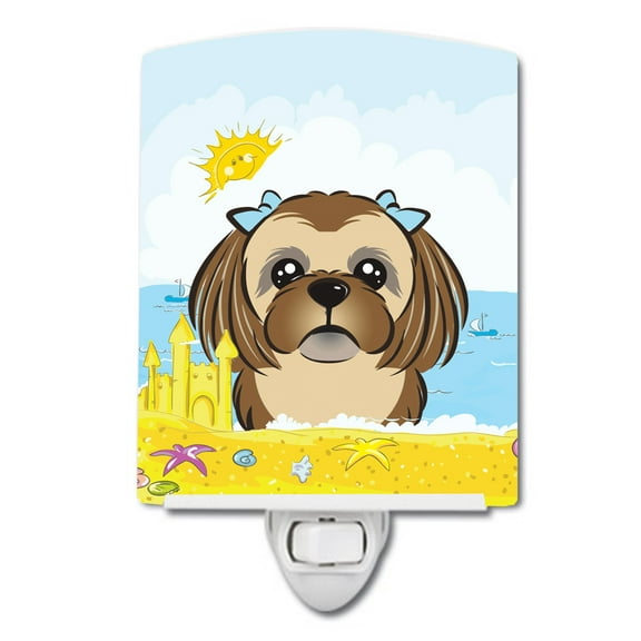 Caroline's Treasures BB2117CNL Chocolate Brown Shih Tzu Summer Beach Ceramic Night Light, 6x4x3", multicolor