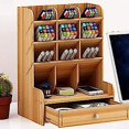 thumbnail image 1 of Caja de almacenamiento de escritorio, suministro multifunción, papelería, soporte para bolígrafos de madera maciza, estante de almacenamiento para mesa, organización, 1 of 5
