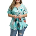 thumbnail image 2 of Abcnature Women's Plus Size Henley V Neck Floral Print Tunic Tops Casual Short Sleeve Blouse Shirts Green 3XL, 2 of 5