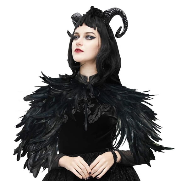 VZQI Faux Feather Shawl for Women, Halloween Cape Collar Costume Accessory for Cosplay Masquerade Party