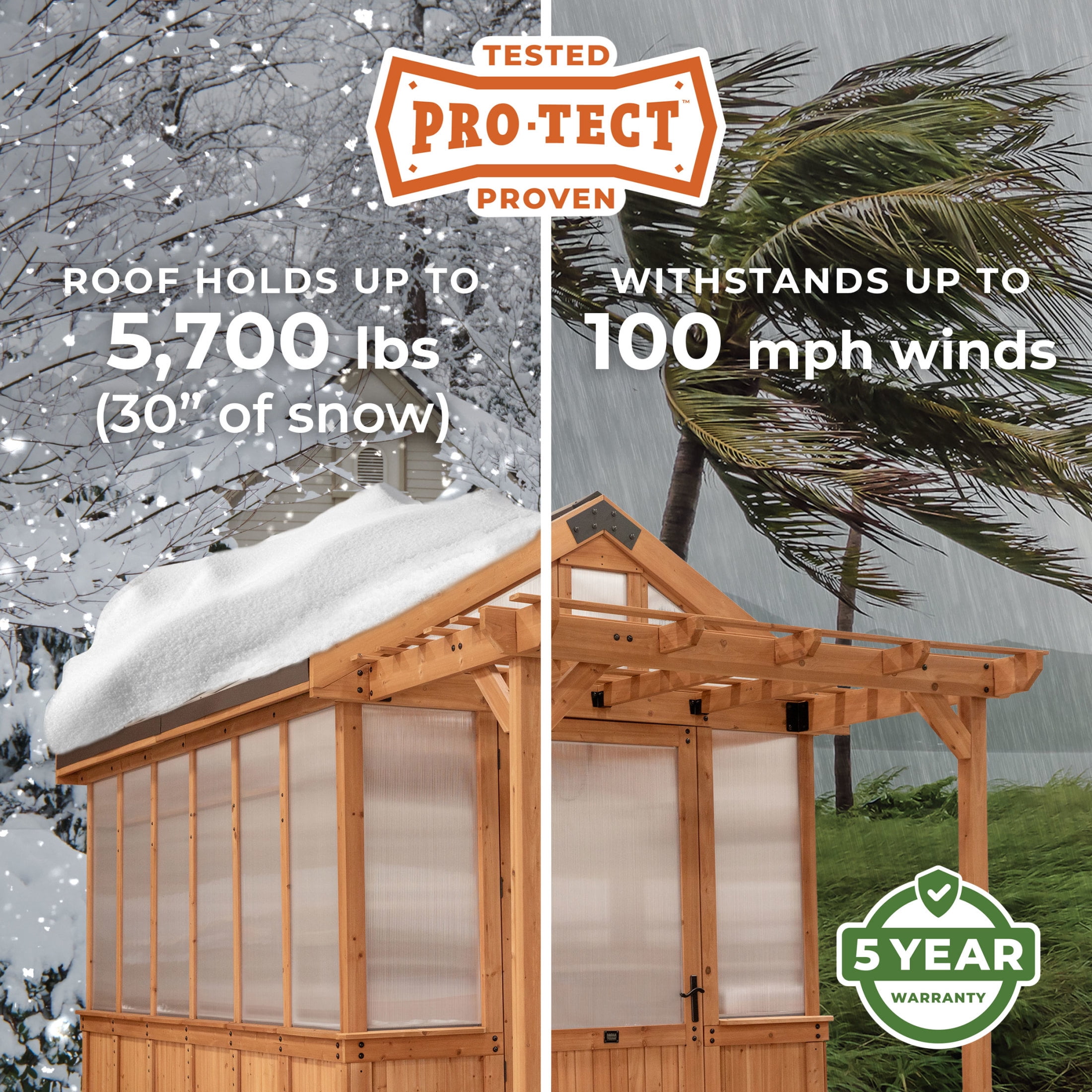 Backyard Discovery Bellerose 11' x 7' Cedar Wood and Polycarbonate Greenhouse Kit, Pergola