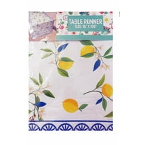 Lemon Print Table Runner Blue Accent 108" x 16" Creative Home and Kitchen