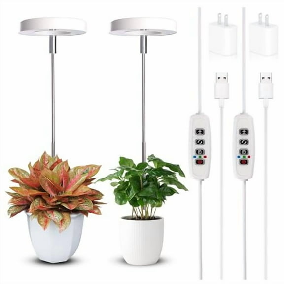 Grow Lights for Indoor Plants Small Potted - Full Spectrum,Auto 3/9/12H Timer,10-Level Dimming & Adjustable Height - Compact Grow Light for Succulents,Herbs,Foliage in Home/Office (White,2PACKS)