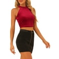thumbnail image 4 of INSPIRE CHIC Women's Halter Neck Sleeveless Zipper Back Velvet Party Crop Tank Top M Red, 4 of 6
