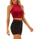 thumbnail image 4 of INSPIRAR CHIC Top de tanque corto sin mangas con cuello halter y cremallera en la parte posterior de terciopelo para fiesta L Rojo, 4 of 6