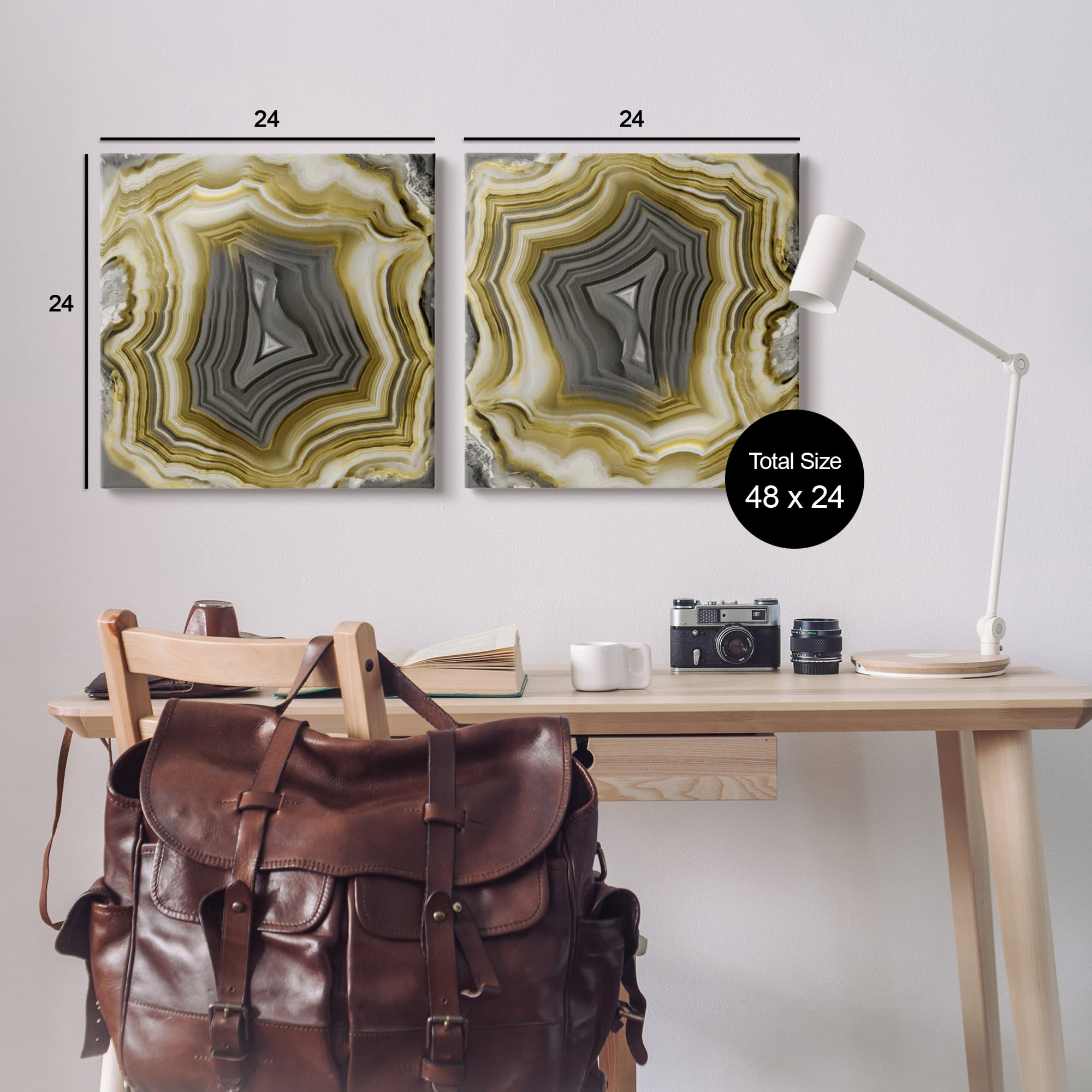 Stupell Abstract Gold & Grey Agate Nature Abstract Photography Gallery Wrapped Canvas Print Wall Art, Set of 2