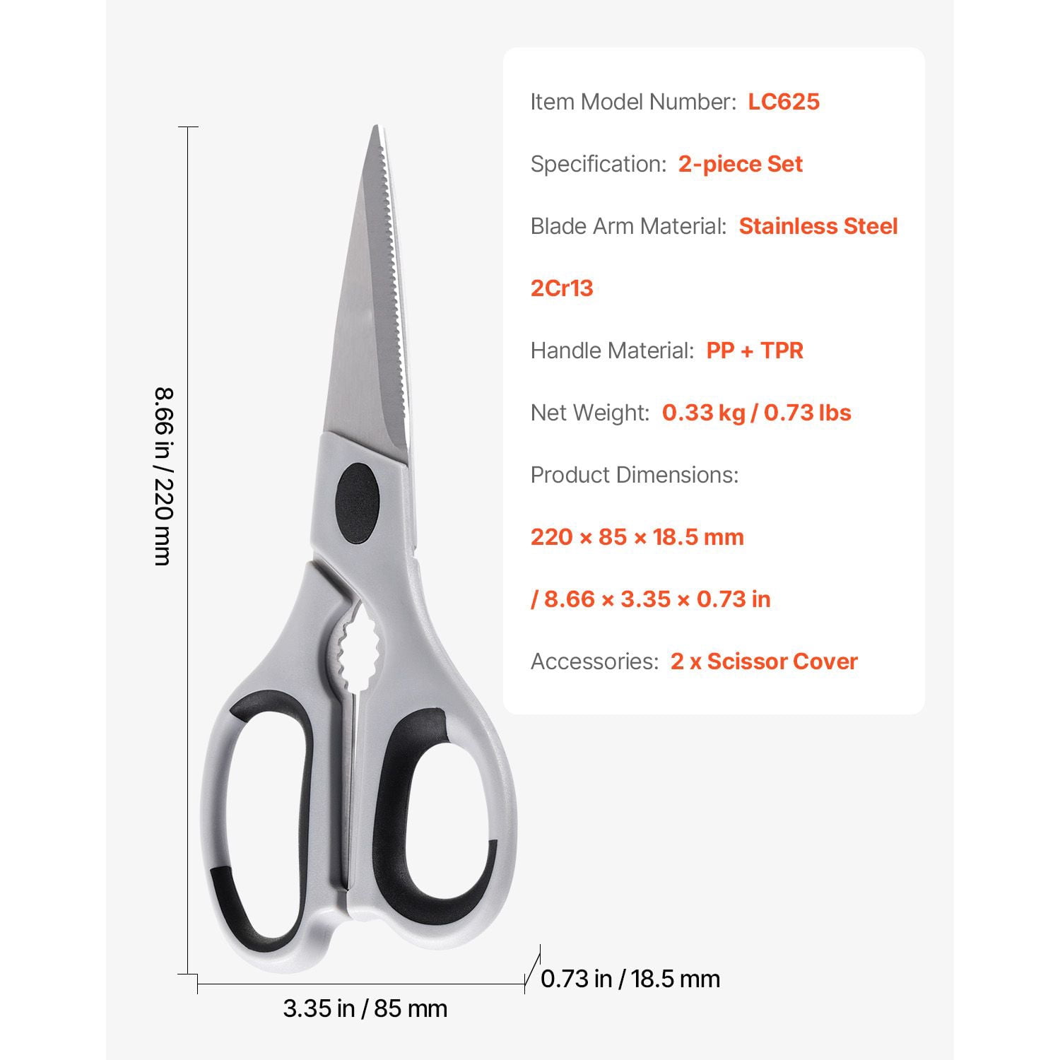 Multi-Purpose Kitchen Scissors Heavy Duty, Stainless Steel All-Purpose Shears, for Meat Herbs Vegetables Packaging Nuts Food Prep Cutting