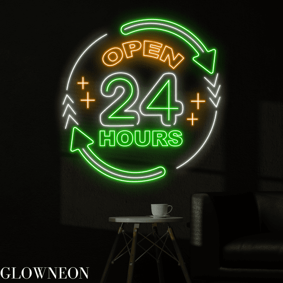 Glowneon Open 24 Hours Neon Sign, 24 HourBar Pub Wall Led Decor