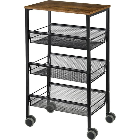Kitchen Utility Rolling Cart, Storage Organizer with Wheels, 4-Ply Farmhouse Service Cart Stand (Black   Fire Color)
