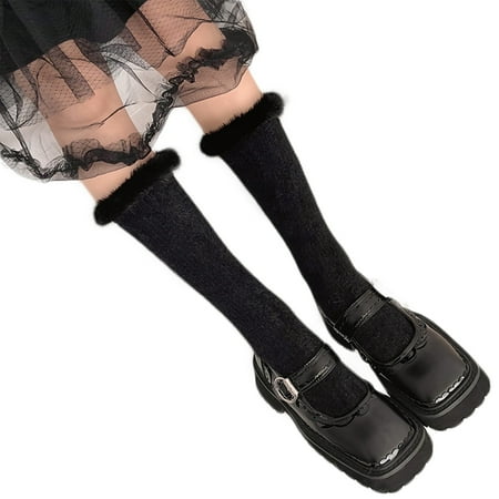 

CHAOMA 1 Pair Women Girls Sweet Lolita Style Knee High Socks Fur Trim Student Stockings