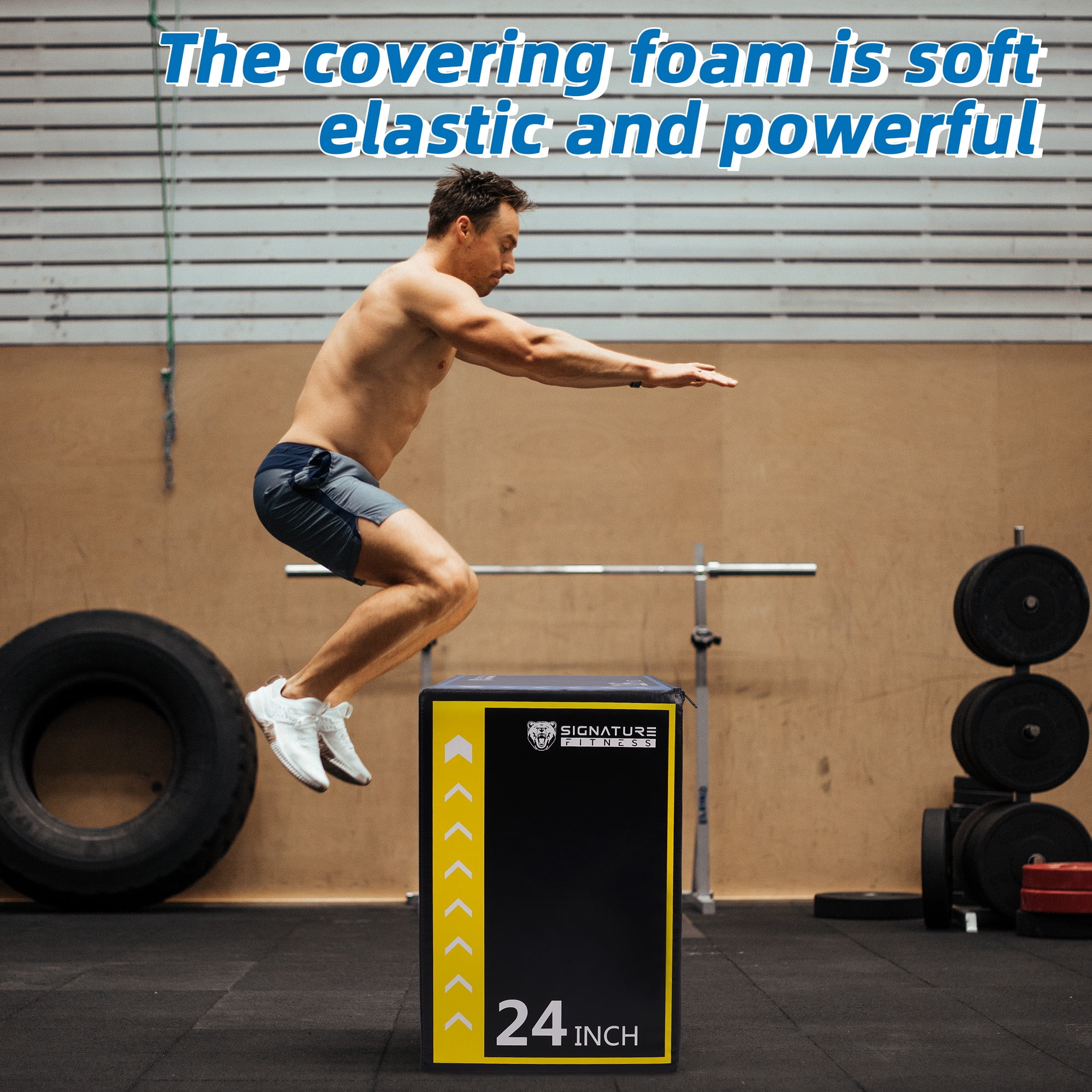 Signature Fitness 3-in-1 Foam Plyometric Jump Box, Adjustable Height 16/20/24 Inch, Anti-Slip Surface, Easy to Clean, for Home Gym Training, Multi-Color