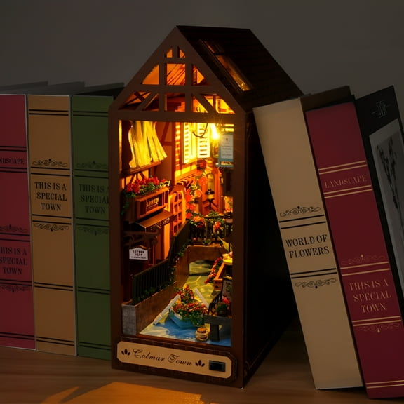 BESTSKY DIY Book Nook Kit 3D Wooden Puzzle Firefly Forest Bookend Decor with Furniture and LED Light DIY Miniature Houses Kit Educational Dollhouse Model Building Kits for Kids Adults