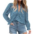 thumbnail image 1 of Timegard Womens Tops V Neck Button Hollow out Blouse Casual Ruffle Long Sleeve Shirts Tops Solid Color, 1 of 5