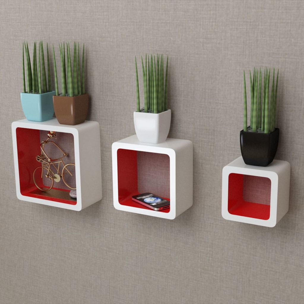 vidaXL 3 WhiteRed MDF Floating Wall Display Shelf Cubes Book/DVD
