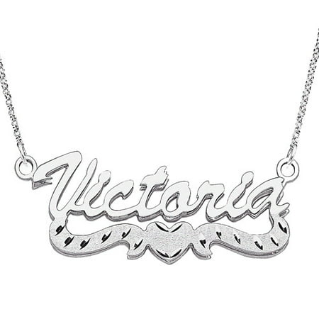 Personalized Large 3D Script Name with Diamond-Cut Heart Tail Sterling Silver Necklace, 18 ...
