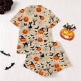 thumbnail image 5 of Halloween Womens Silk Satin Pajama Set 2 Pcs Cute Pumpkin Button Down Short Sleeve Shorts Pajama Set Collar Shorts Sets Loungewear Lightweight Sleepwear Nightwear Halloweens Gifts for Adults, 5 of 9