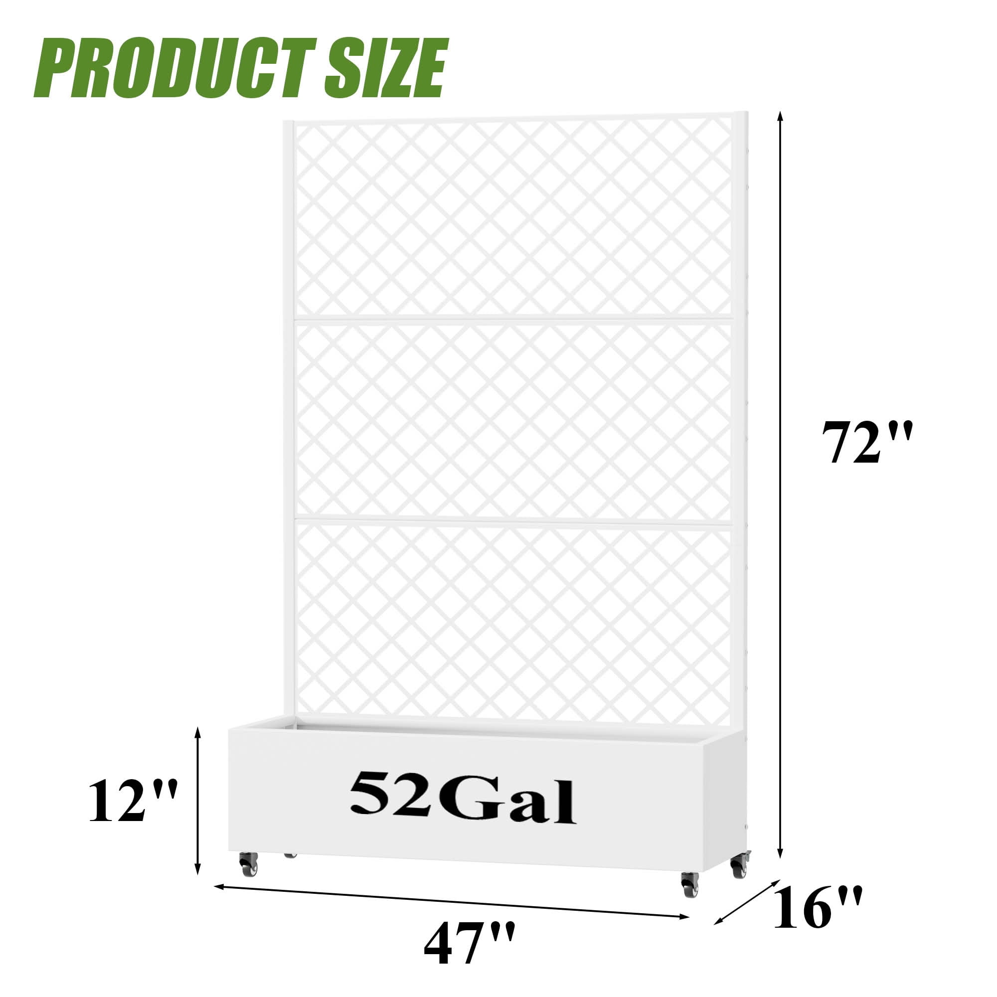MAYEERTY 72X47" Metal Outdoor White Privacy Screen with Planter Box for Backyard & Garden, 3 Piece Set