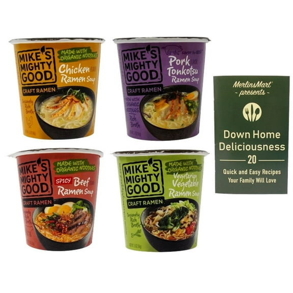 Mike's Mighty Good Craft Ramen 4 Flavors (1) Each: Chicken, Pork Tonkotsu, Spicy Beef, Vegetarian Vegetable   MerlinsMart Zine