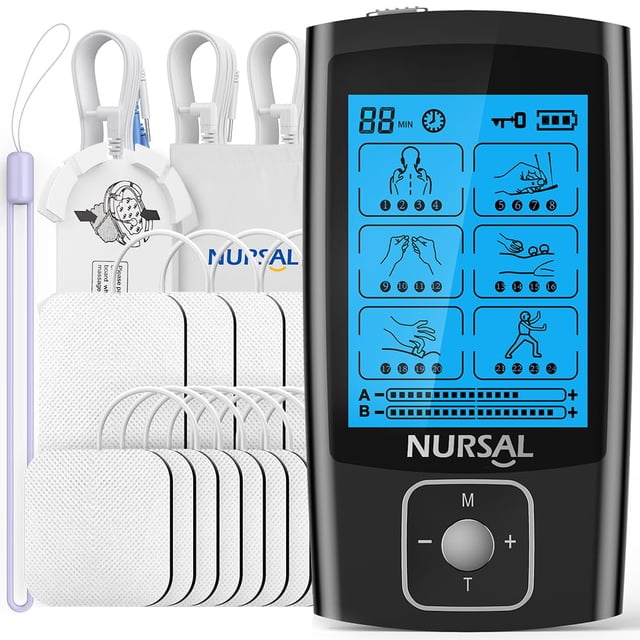 Unidad TENS NURSAL con 12 almohadillas de repuesto, estimulador muscular para cuello, espalda y ciática, masajeador electrónico recargable con 24 modos y 20 intensidades.