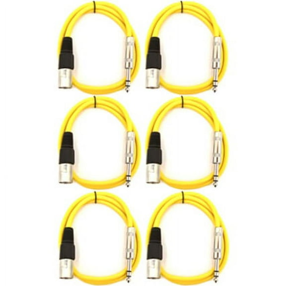 Seismic Audio SATRXL-M2, 6 Pack of Yellow 2' XLR Male to TRS Patch Cables