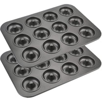 YSTDHL 2 Pack 12-Cavity Non-stick Donut Pan, Carbon Steel Donut Baking Pan for Muffin, Cake, Dessert, Mini Bagel Mold Donut Trays for Oven, Microwave, Freezer Safe