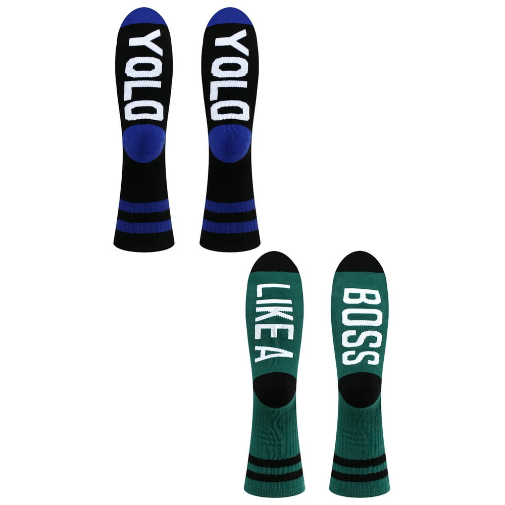Expressions by Sock Talk Men's YOLO & Like A Boss Crew Socks, 2Pack
