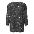 thumbnail image 5 of Black Women'S Novelty T-Shirts, Polyester Womens Fashion Tops, 3/4 Sleeve Vintage Tees for Women, Women'S Blouses, Sequin Womens Tops Or Blouses, Weekend Printed Sequin Women'S T Shirts Loose Fit, 5 of 5