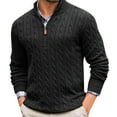 thumbnail image 2 of Domuza Mens Quarter Zip Pullover Casual Comfy Long Sleeve Stand Collar Knit Sweater Fall Winter Stylish Loose Fit Solid Pullover Top Black L, 2 of 6